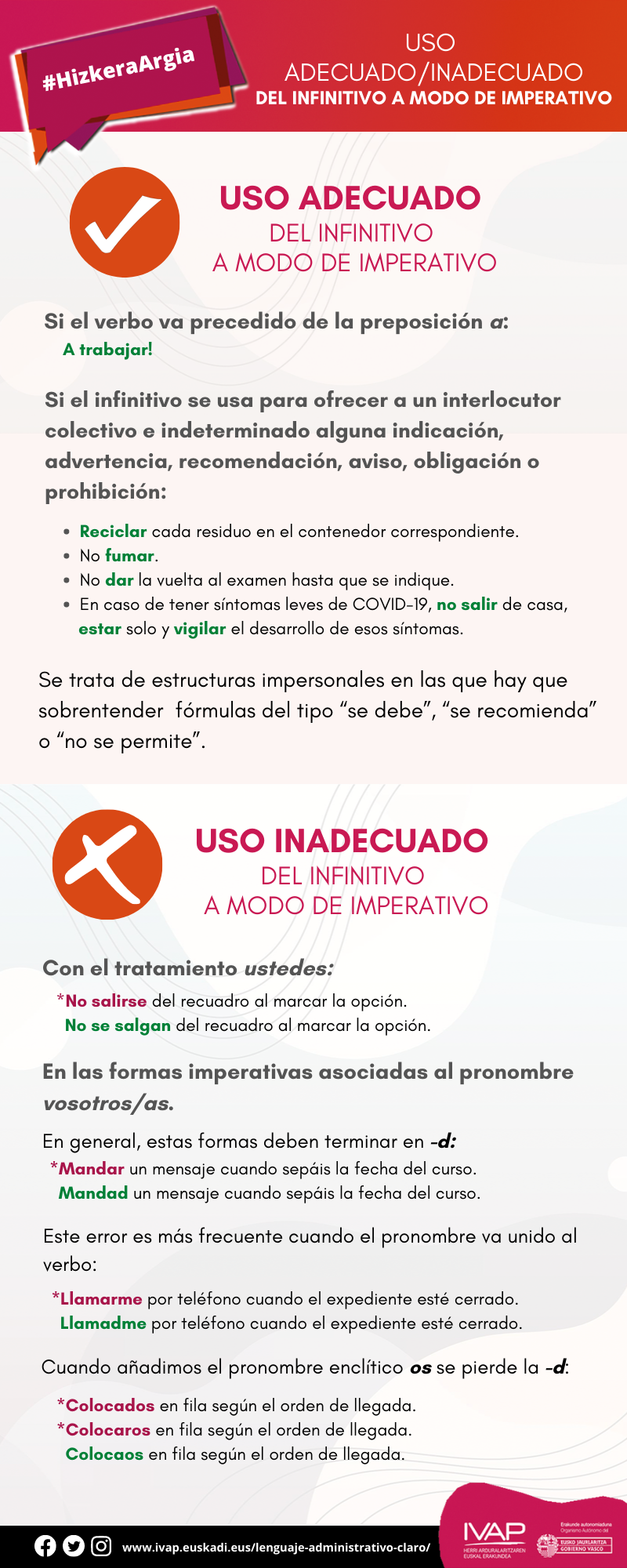 Uso adecuado e inadecuado del infinitivo a modo de imperativo