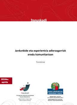 'Jardunbide eta esperientzia adierazgarriak eredu komunitarioan. Txostena (Hirugarren Sektore Sozialaren Euskal Behatokia, 2024)' dokumentuaren azalaren erreprodukzio osoa