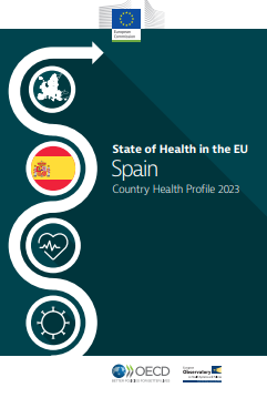 Ondorengo dokumentuaren azalaren erreprodukzio partziala: State of Health in the EU Spain Country Health Profile 2023 (European Observatory on Health Systems and Policies and the Organization for Economic Co-operation and Development, OECD), 2023)