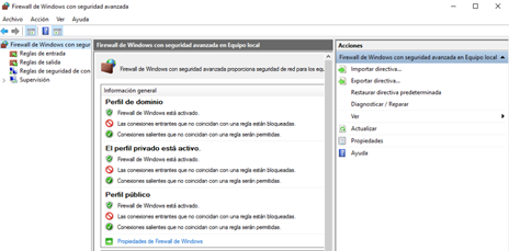 Imagen de otro de los pasos para activar o desactivar el Firewall en Windows 10. Crear reglas para el Firewall.
