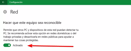 Imagen de otro de los pasos para activar o desactivar el Firewall en Windows 10. Configuración de la red.