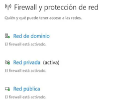 Imagen de otro de los pasos para activar o desactivar el Firewall en Windows 10. Elegir la red.
