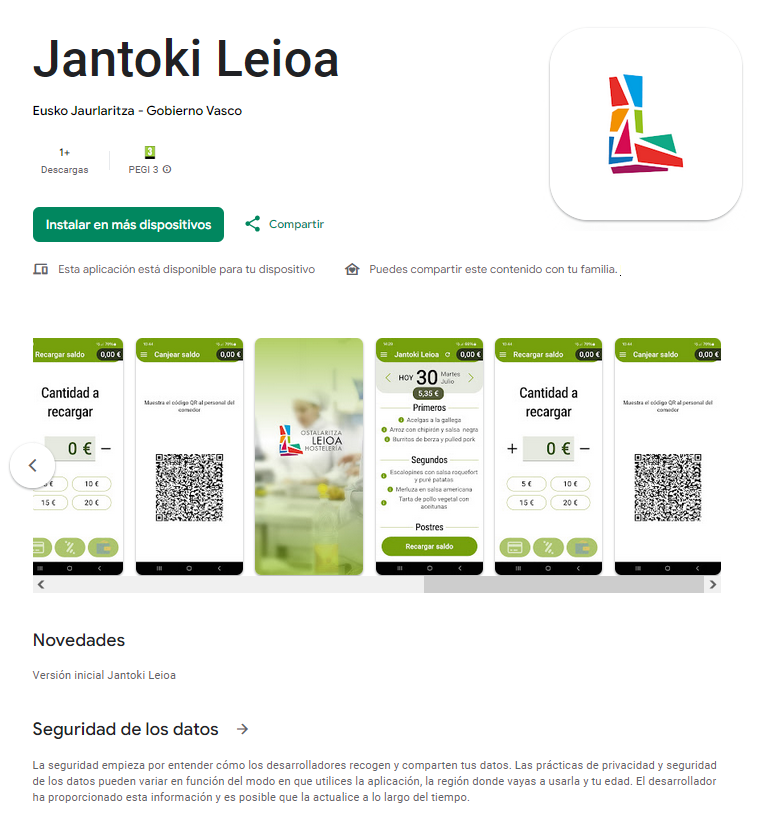 Pantlla de la aplicación de Google Play