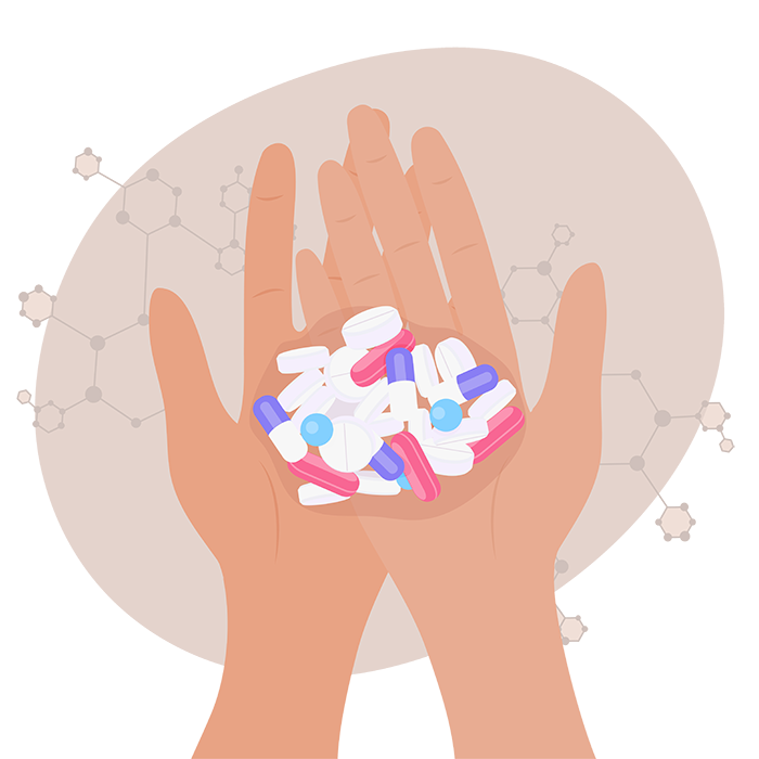 Ilustracion de mano con pastillas