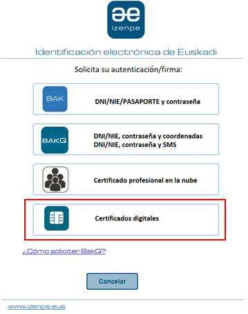 Seleccione la opción Certificados digitales