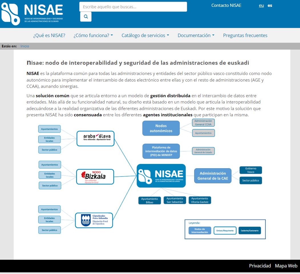 Imagen de la pantalla principal de la Plataforma de Intermediación de Datos, NISAE
