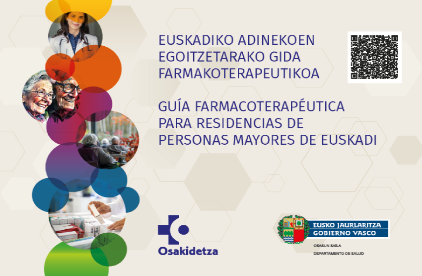 Reproducción total de la portada del documento 'Guía farmacoterapéutica para residencias de personas mayores de Euskadi'